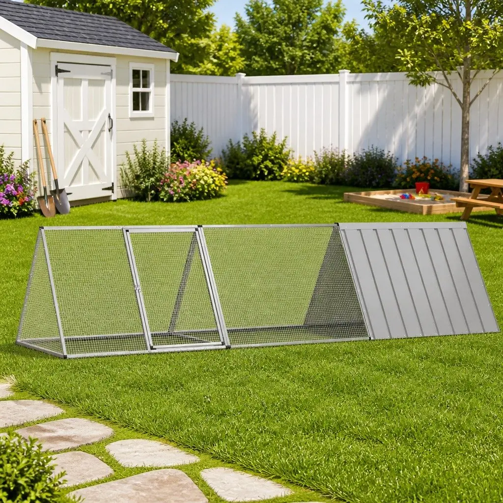 Rabbit Cage Grey 302.5x80.5x71cm Galvanised Steel Hutch Enclosure Playpen