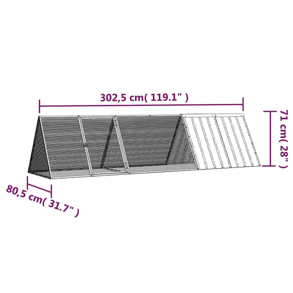 Rabbit Cage Grey 302.5x80.5x71cm Galvanised Steel Hutch Enclosure Playpen