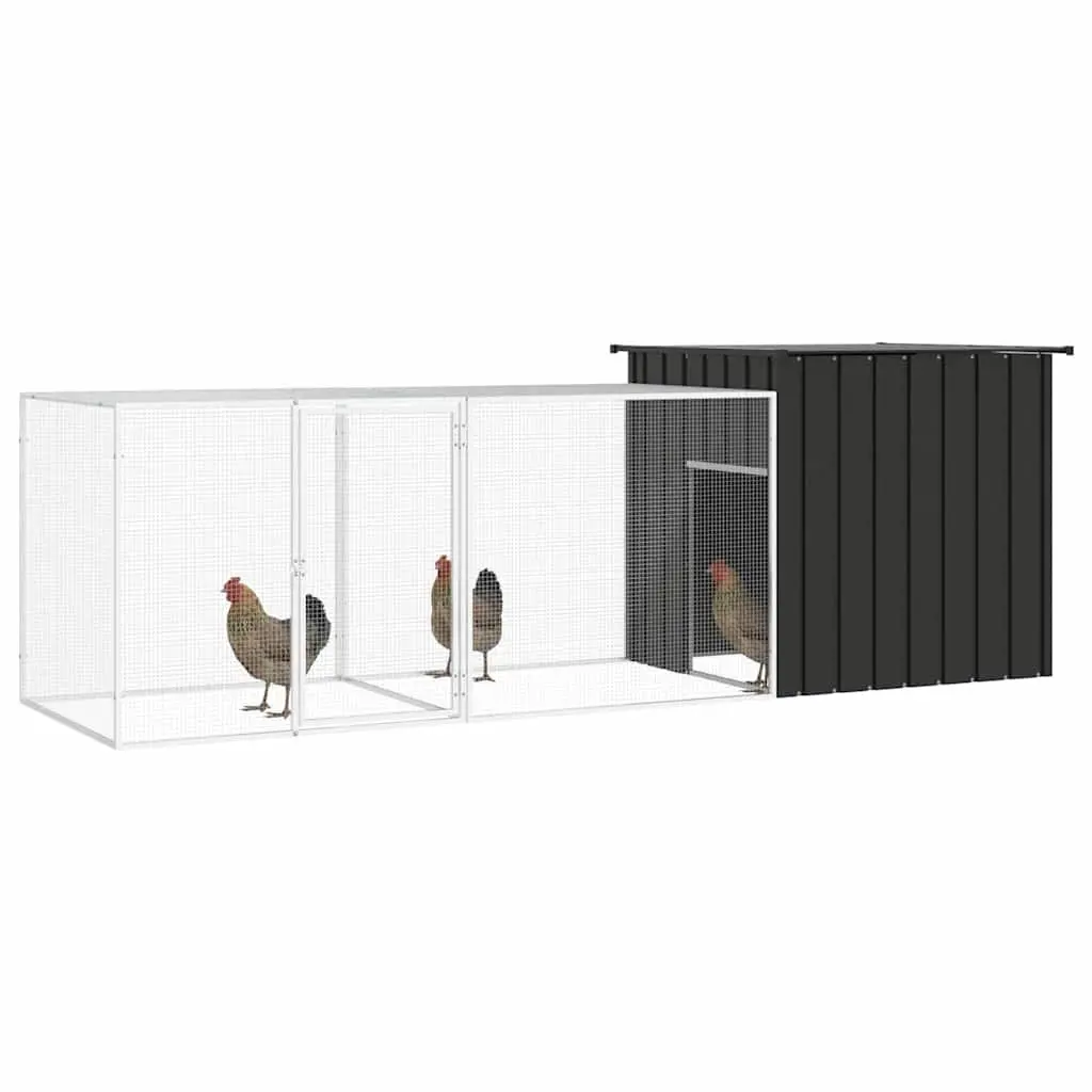Chicken Cage Anthracite Galvanised Steel Run Coop Enclosure 300x91x100 cm