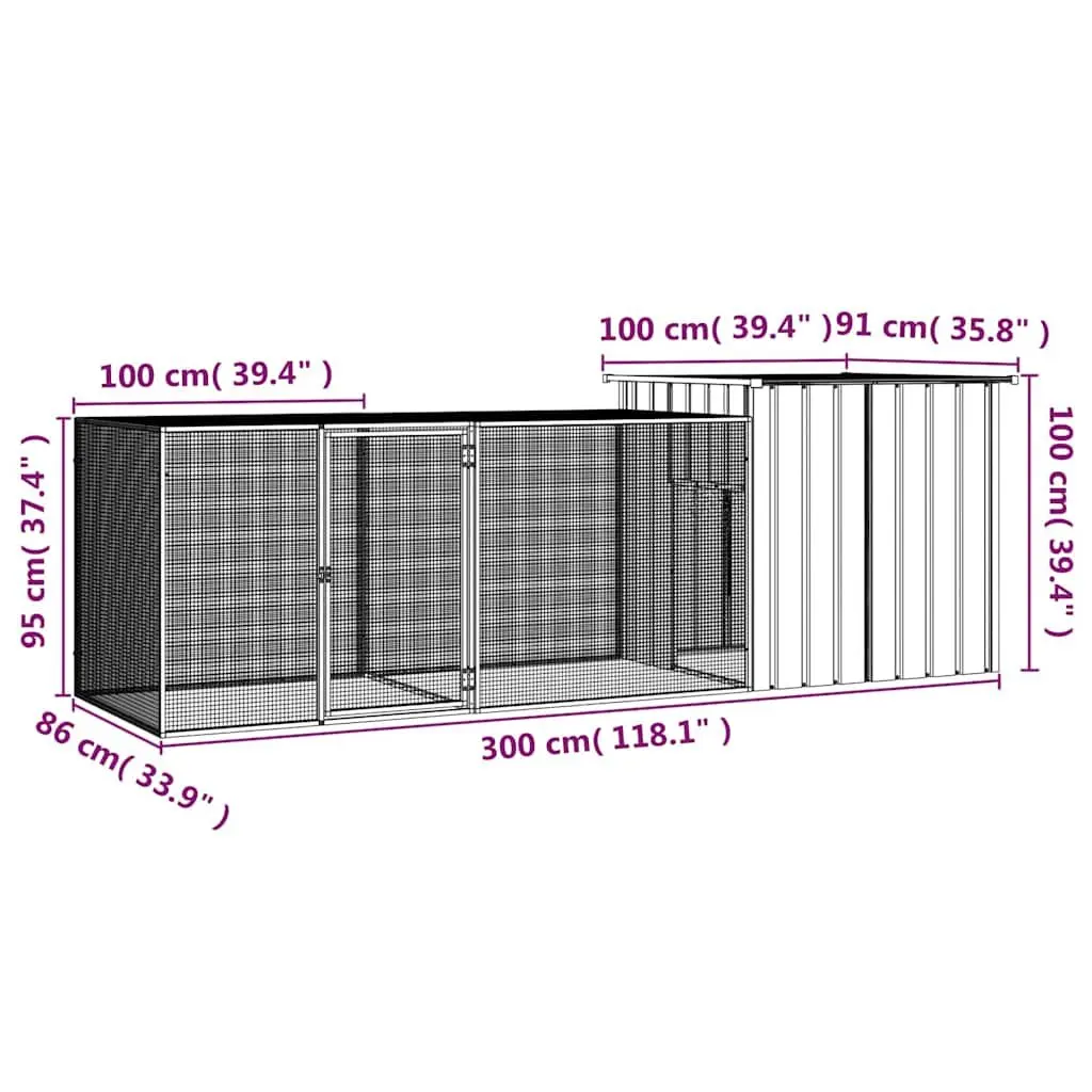 Chicken Cage Anthracite Galvanised Steel Run Coop Enclosure 300x91x100 cm
