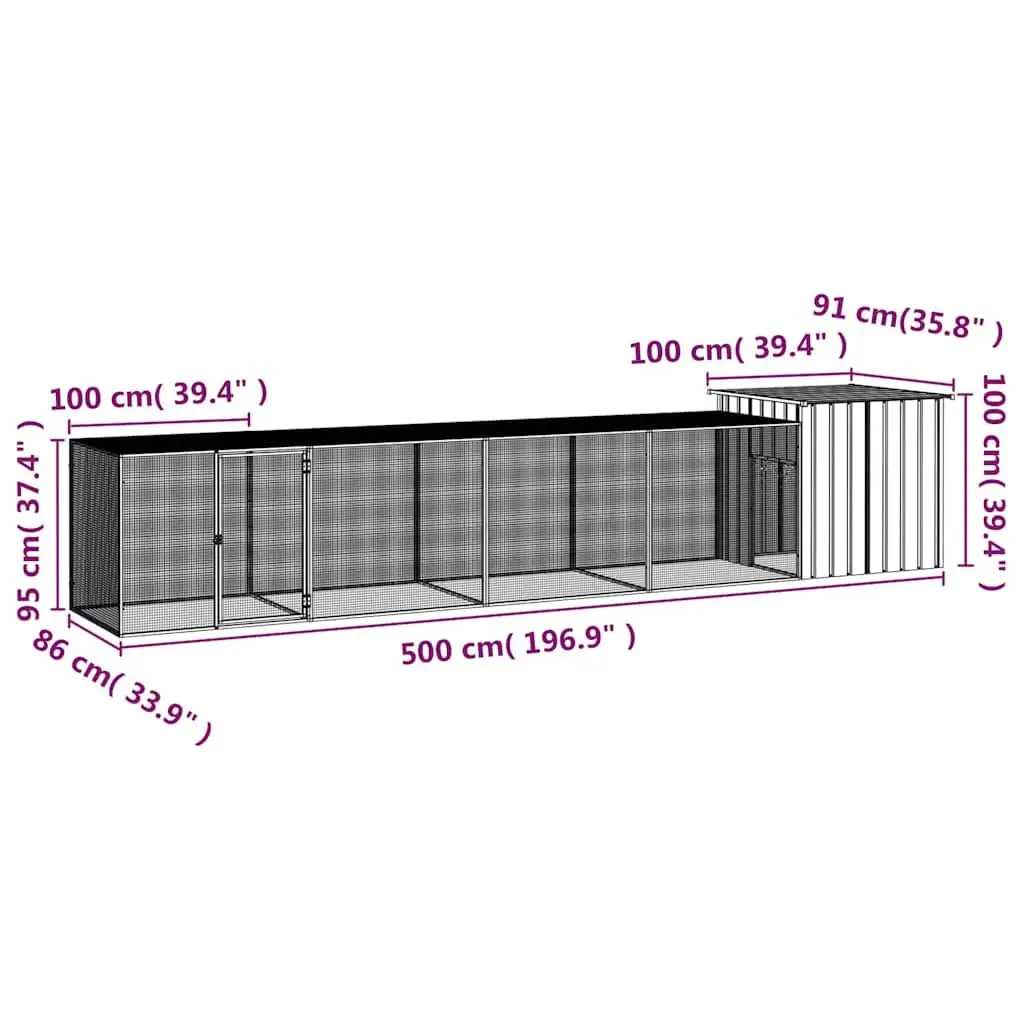 Chicken Cage Outdoor Run Coop for Ducks and Small Animals 500x91x100cm Anthracite Galvanised Steel
