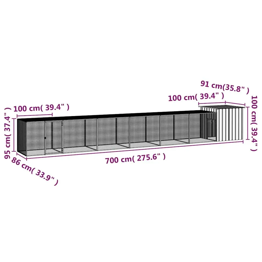 Chicken Cage Small Animal Habitat Enclosure Galvanised Steel Anthracite 700 x 91 x 100 cm