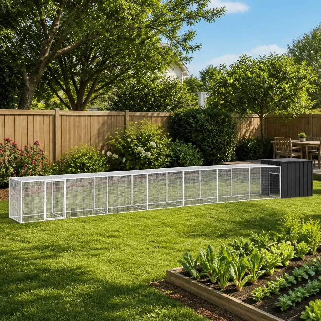 Chicken Cage Large Outdoor Animal Pen Galvanised Steel Anthracite