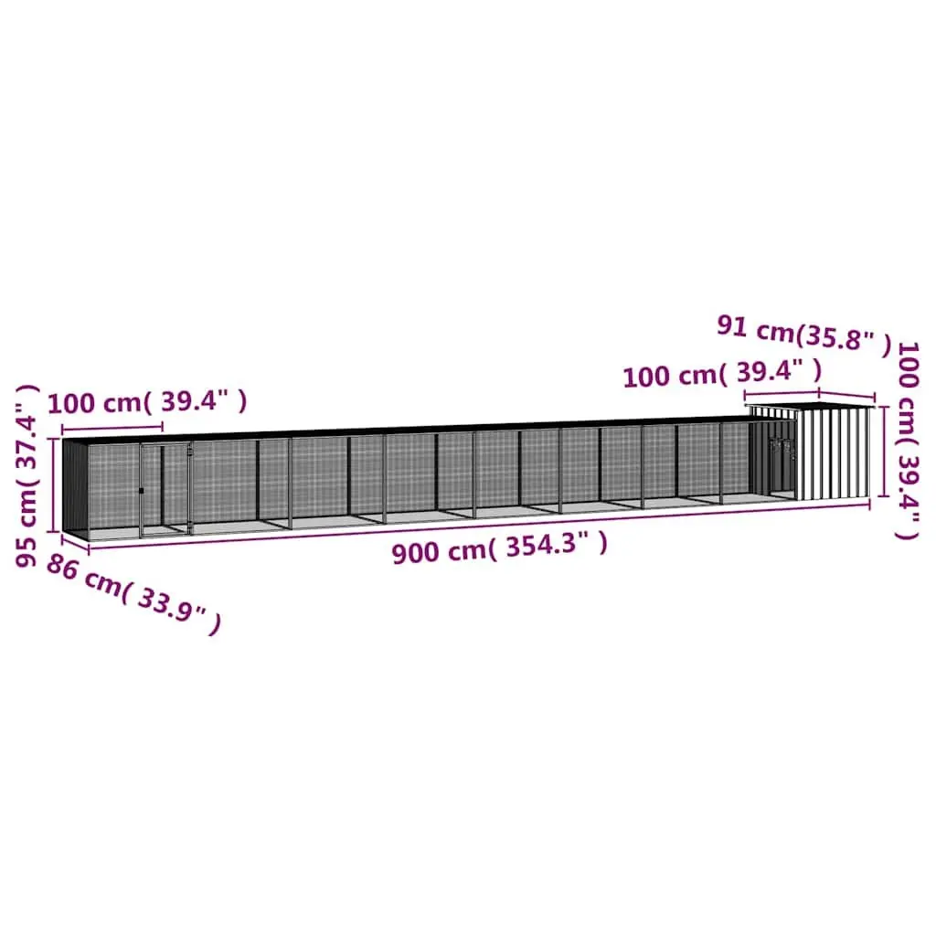 Chicken Cage Small Animal Habitat Run Coop Anthracite Galvanised Steel 900 x 91 x 100 cm