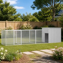 Chicken Cage Grey 400x91x100 cm Small Animal Run Galvanised Steel Outdoor Coop