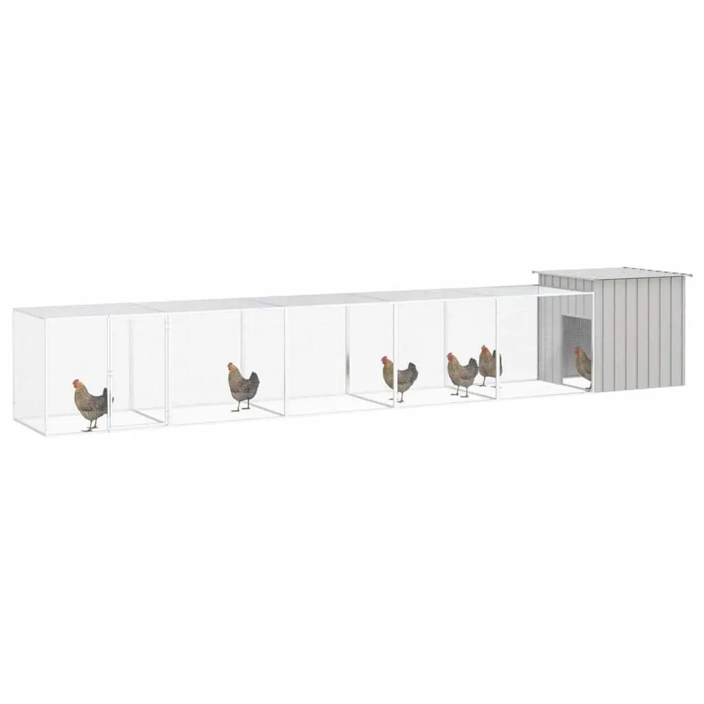 Chicken Cage Outdoor Small Animal Habitat Run Coop Grey Galvanised Steel 600 x 91 x 100 cm