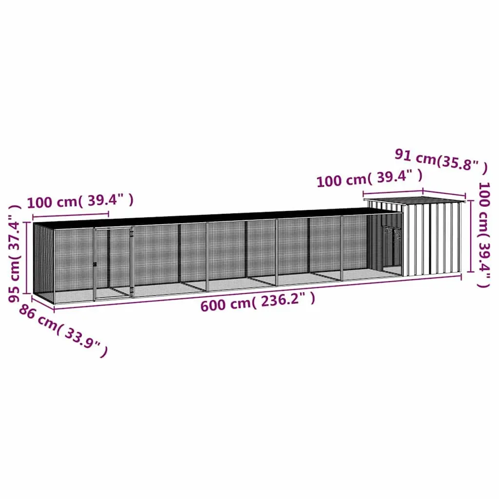 Chicken Cage Outdoor Small Animal Habitat Run Coop Grey Galvanised Steel 600 x 91 x 100 cm
