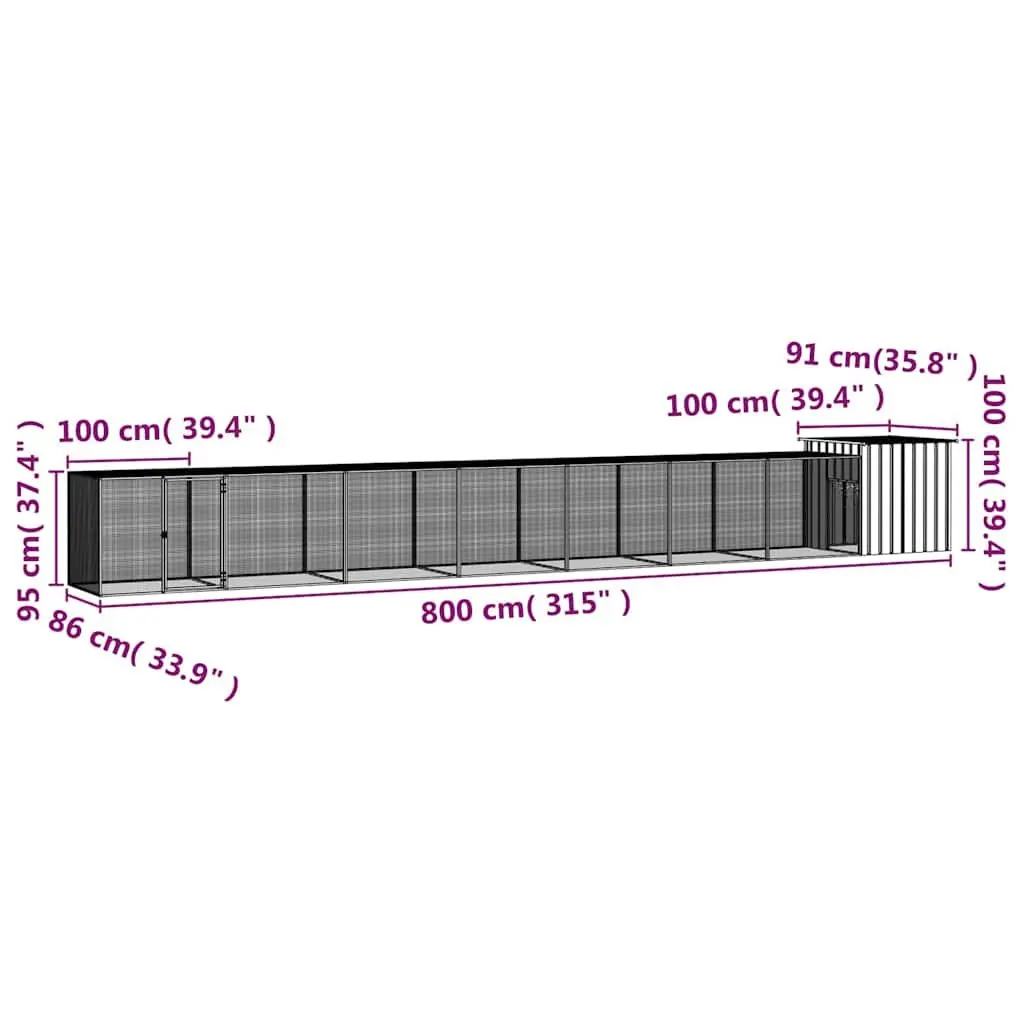 Chicken Cage Grey 800x91x100cm Galvanised Steel Coop Run Pen Small Animal