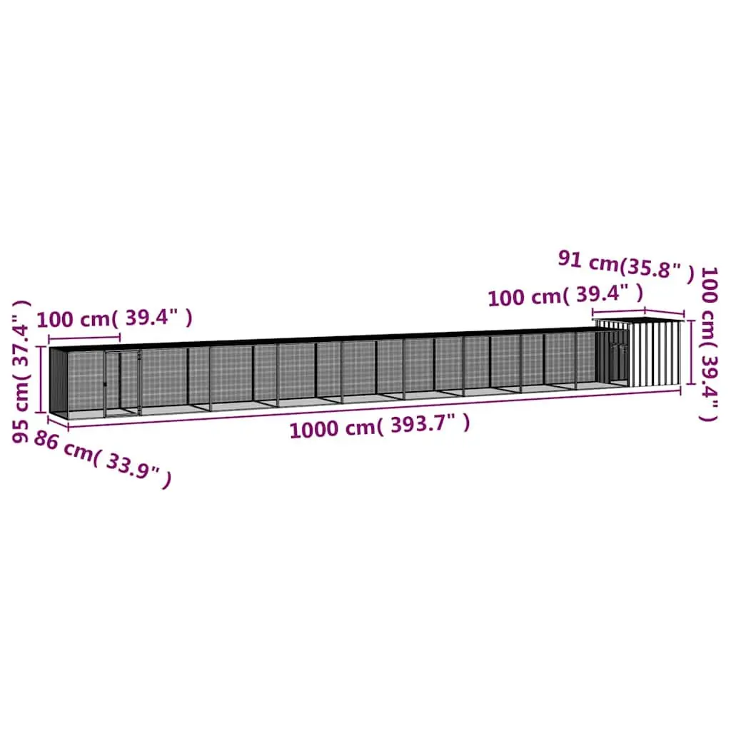 Chicken Cage Grey Galvanised Steel Coop Run 1000x91x100 cm