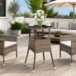 Reliable Garden Table with Rattan Frame and Easy Care Glass Top