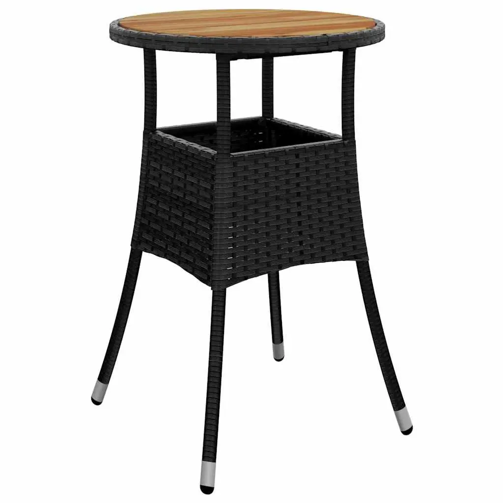 Garden Table Outdoor Patio Furniture Ø60x75 cm Acacia Wood Poly Rattan Black