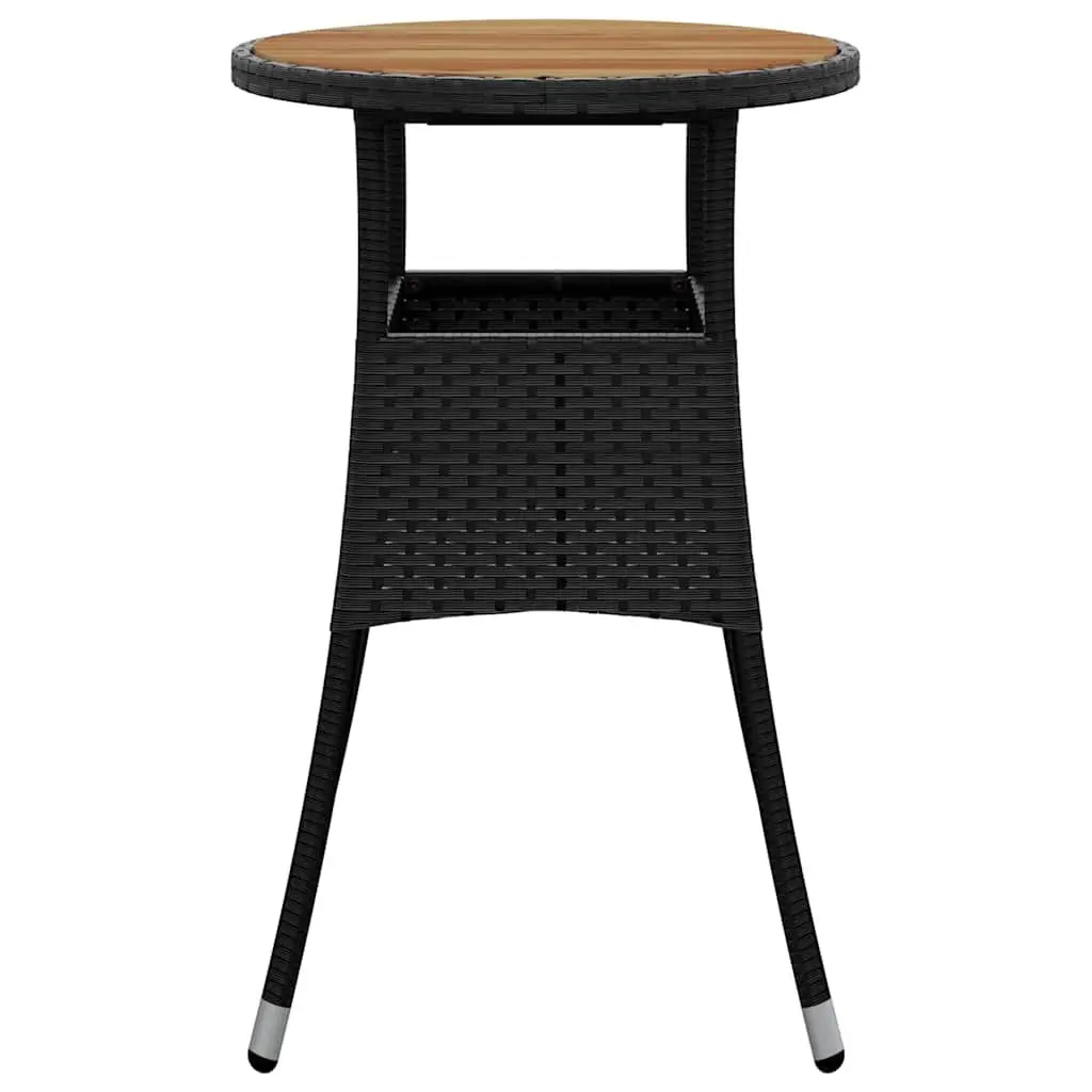Garden Table Outdoor Patio Furniture Ø60x75 cm Acacia Wood Poly Rattan Black