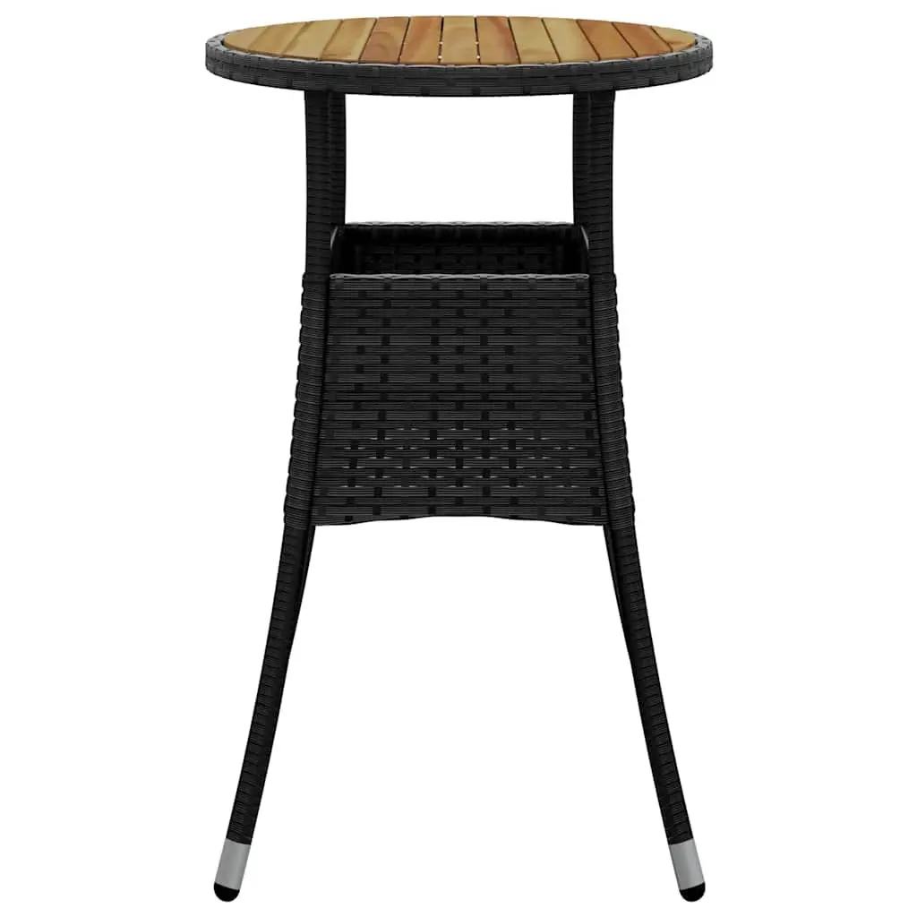 Garden Table Outdoor Patio Furniture Ø60x75 cm Acacia Wood Poly Rattan Black