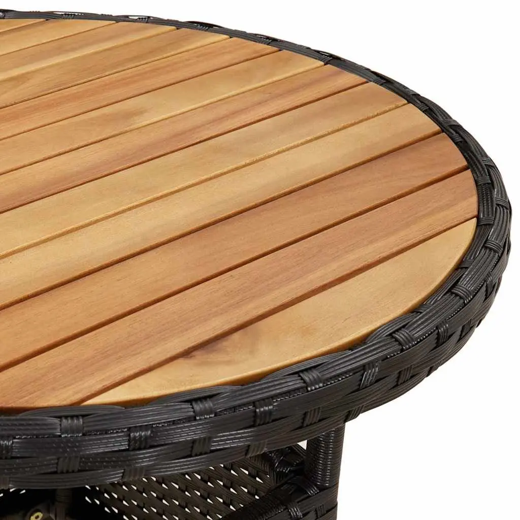 Garden Table Outdoor Patio Furniture Ø60x75 cm Acacia Wood Poly Rattan Black
