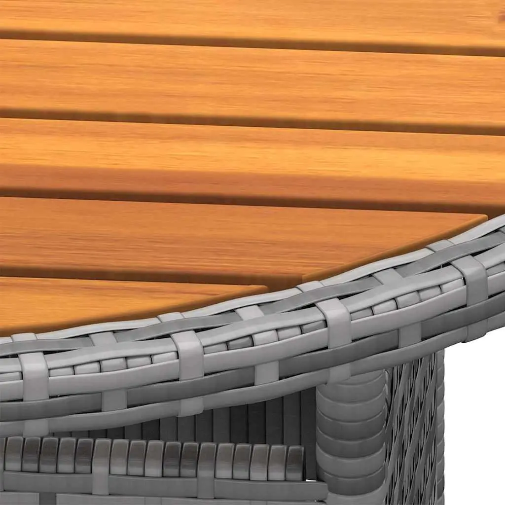 Garden Table Round Ø80x75 cm Acacia Wood Grey Steel Frame Poly Rattan Outdoor