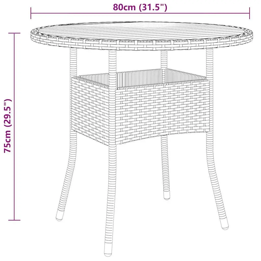 Garden Table Round Ø80x75 cm Acacia Wood Grey Steel Frame Poly Rattan Outdoor
