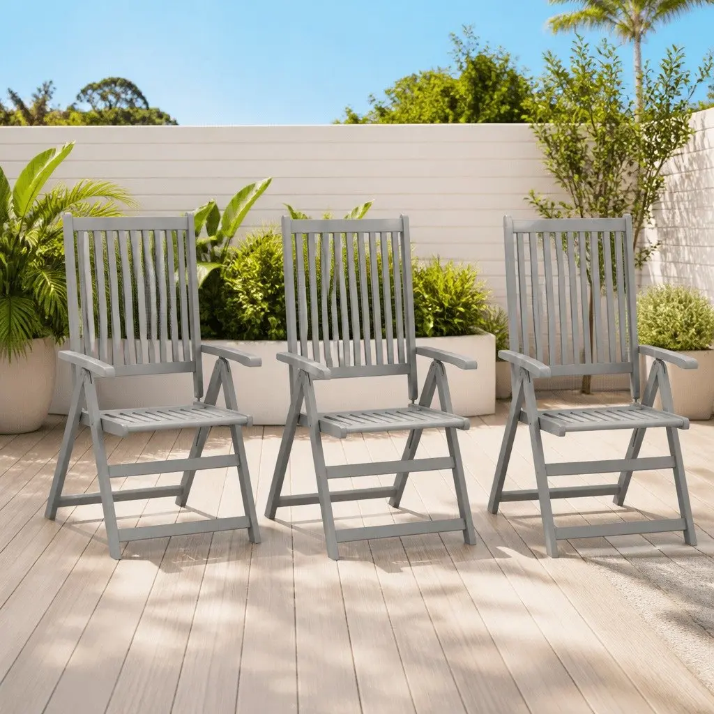 Outdoor Reclining Chairs Set 3 Piece Adjustable Backrest Garden Seating Grey