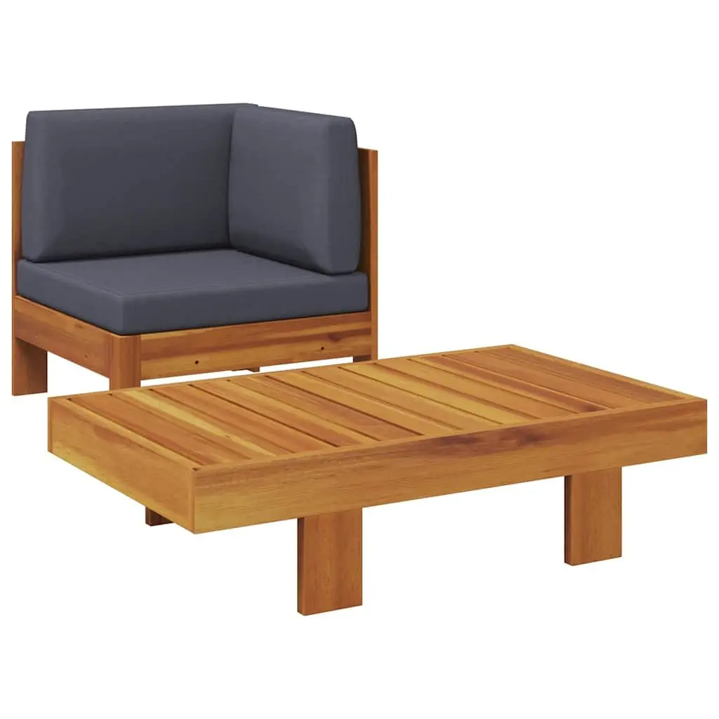 Outdoor Lounge Set Sofa Table 2 Piece Grey Cushions Solid Acacia Wood