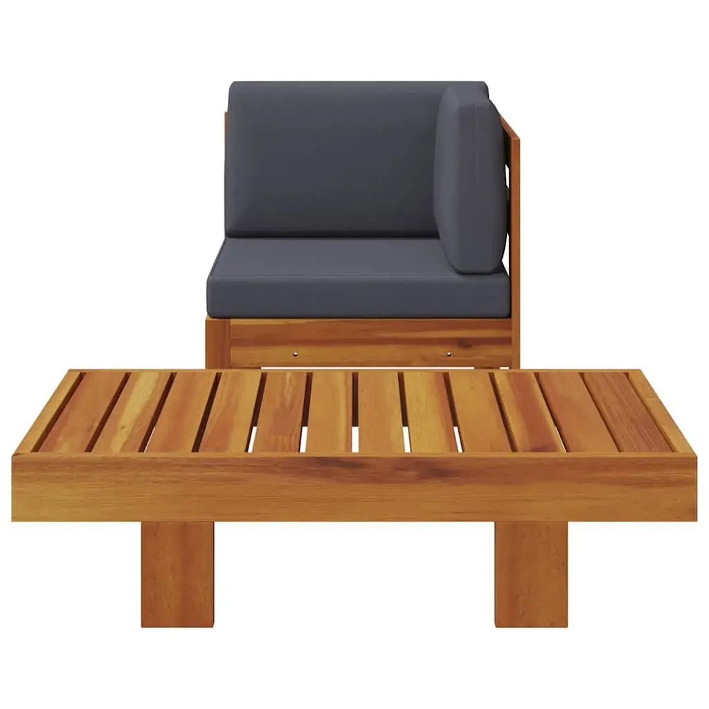 Outdoor Lounge Set Sofa Table 2 Piece Grey Cushions Solid Acacia Wood