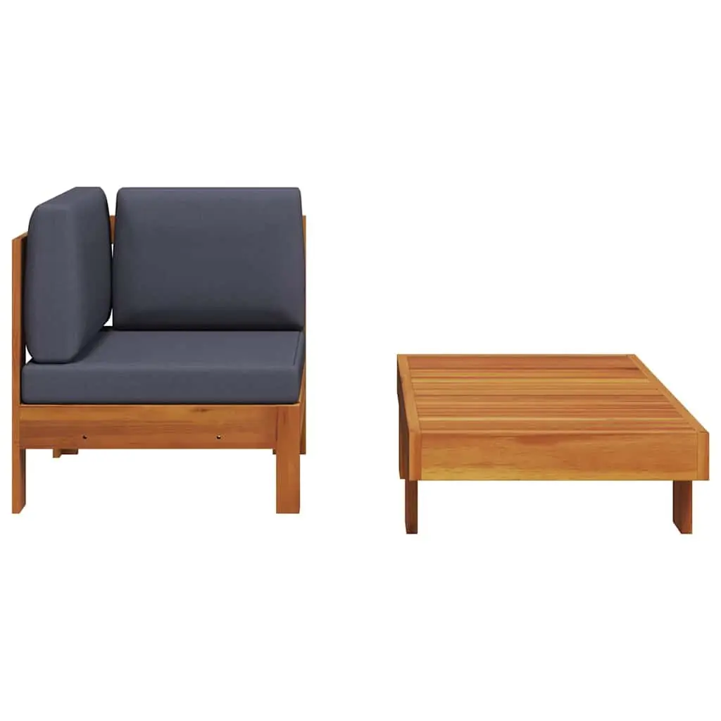 Outdoor Lounge Set Sofa Table 2 Piece Grey Cushions Solid Acacia Wood