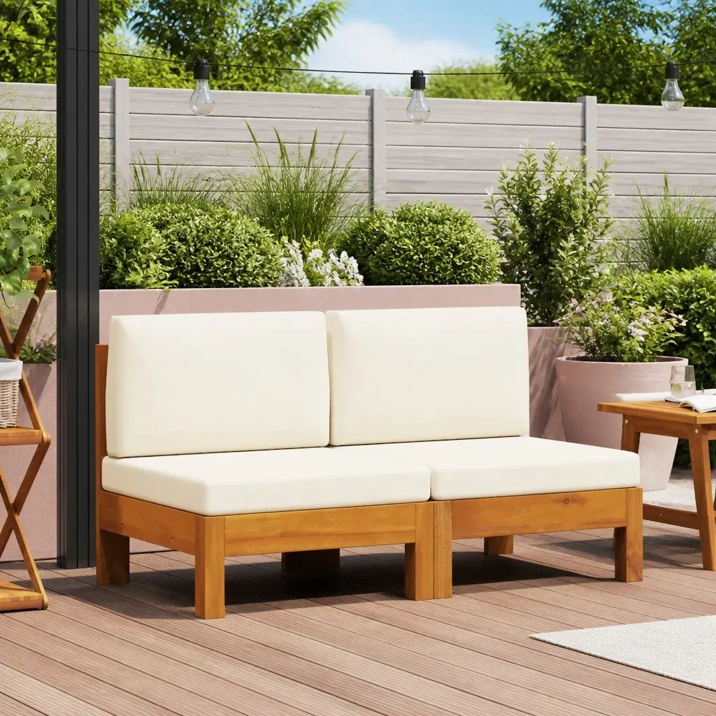 Outdoor Middle Sofas 2 pcs Cream Cushions Garden Seating Solid Wood