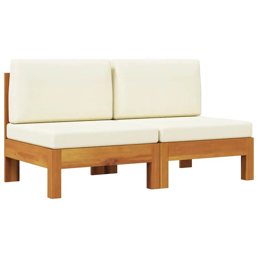 Outdoor Middle Sofas 2 pcs Cream Cushions Garden Seating Solid Wood