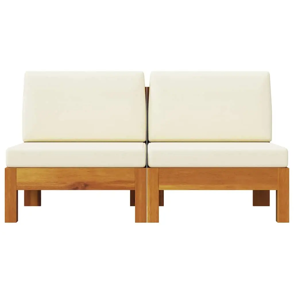 Outdoor Middle Sofas 2 pcs Cream Cushions Garden Seating Solid Wood