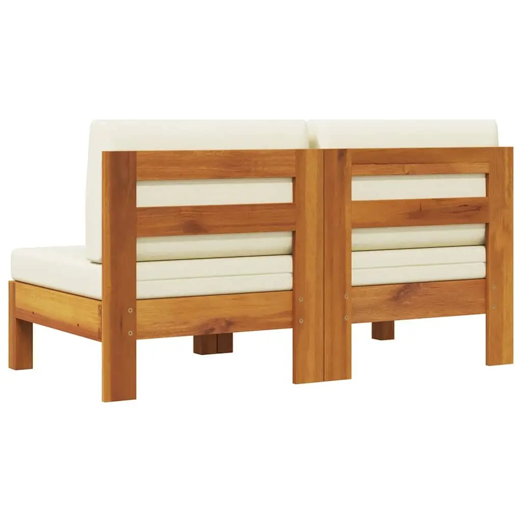 Outdoor Middle Sofas 2 pcs Cream Cushions Garden Seating Solid Wood