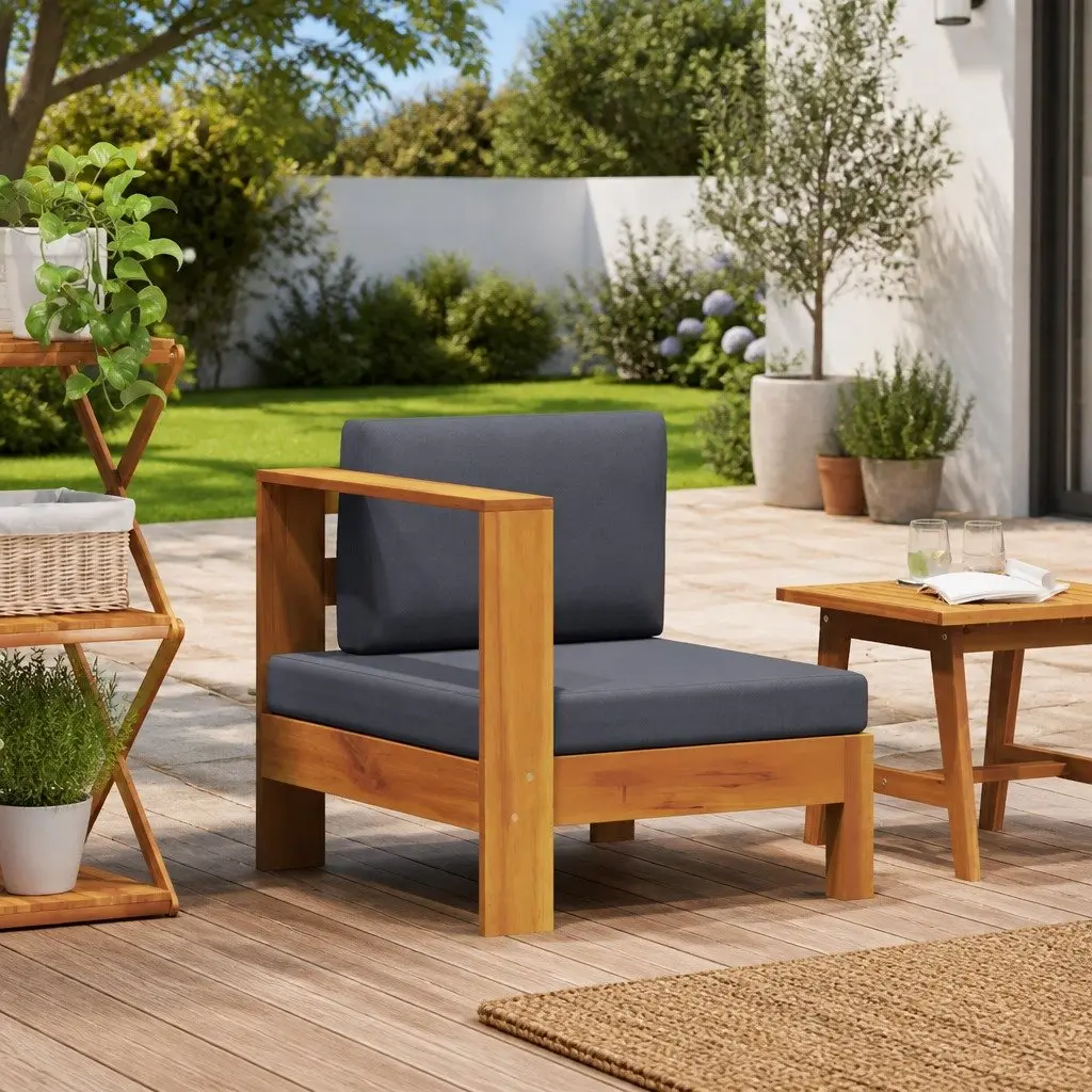 Middle Sofa Section Outdoor Garden Lounge 1 Armrest Grey Acacia Wood