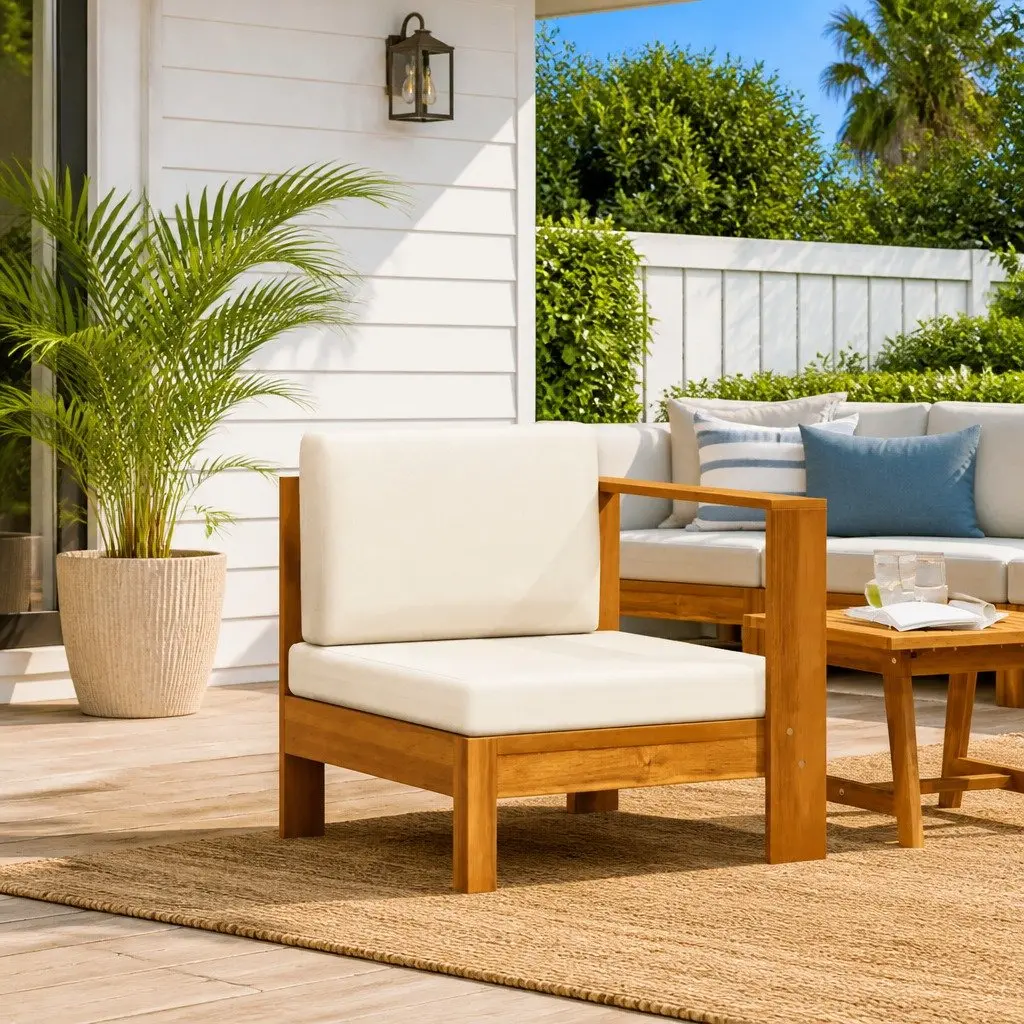 Middle Sofa Section Cream Outdoor Lounge Seating Unit with Armrest