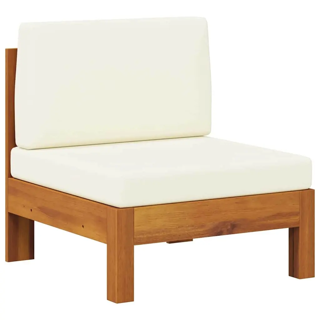 Middle Sofa Section Outdoor Use Solid Acacia Wood Cream Cushions