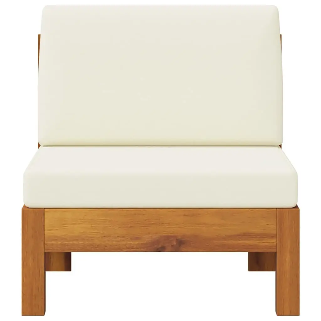 Middle Sofa Section Outdoor Use Solid Acacia Wood Cream Cushions