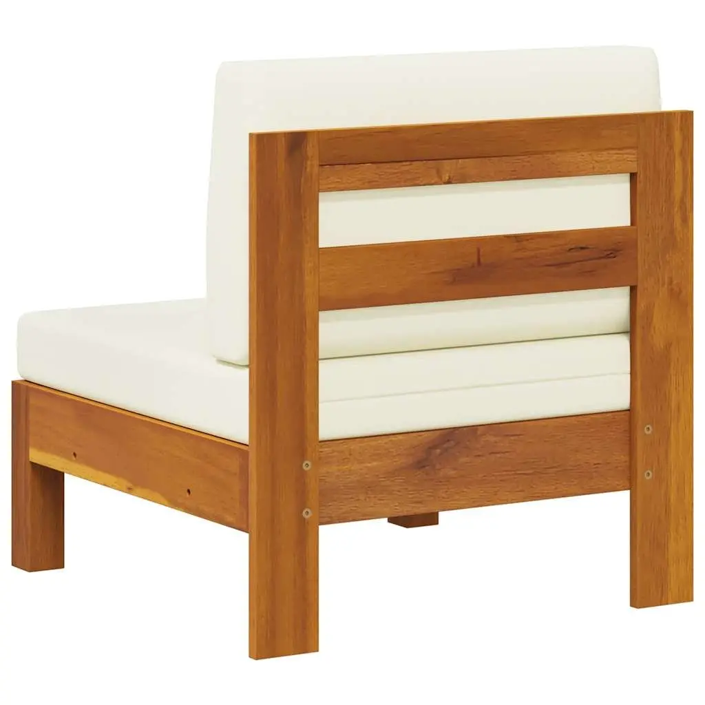 Middle Sofa Section Outdoor Use Solid Acacia Wood Cream Cushions