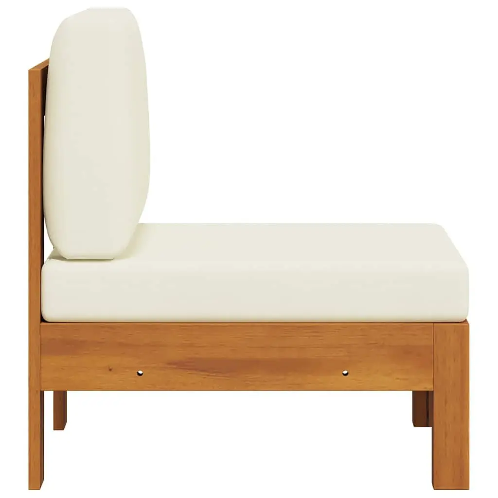 Middle Sofa Section Outdoor Use Solid Acacia Wood Cream Cushions