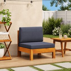 Middle Outdoor Sectional Sofa Unit Grey Cushions Solid Acacia Wood Garden