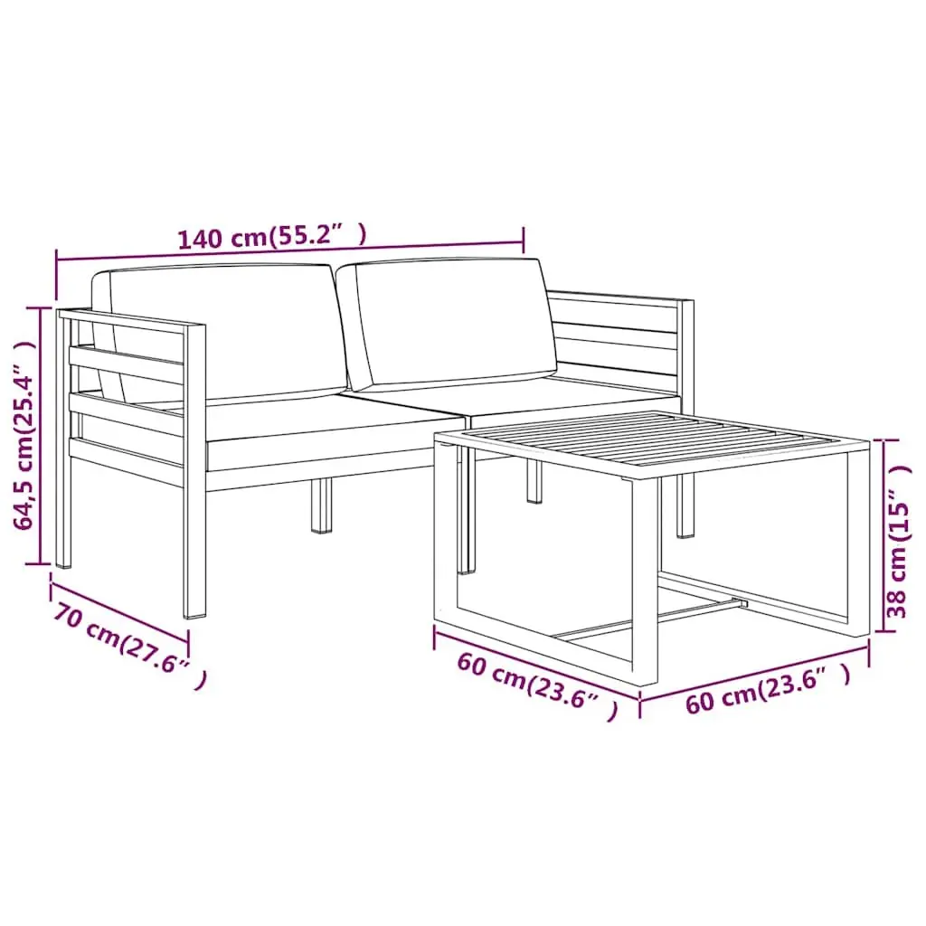 3 Piece Aluminium Garden Lounge Set