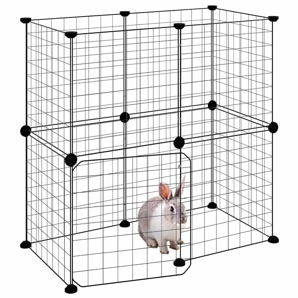 12 Panel Pet Cage Exercise Enclosure Black 35x35 cm
