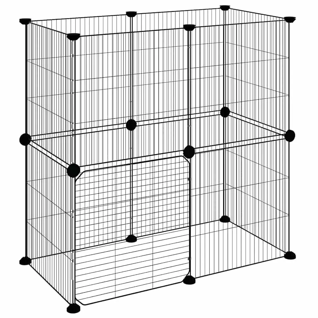12 Panel Pet Cage Modular Small Animal Enclosure Black 35x35 cm