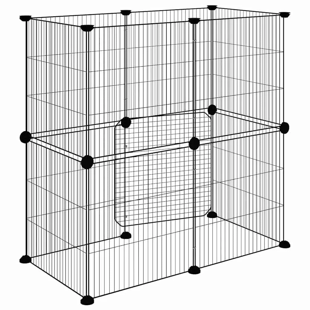 12 Panel Pet Cage Modular Small Animal Enclosure Black 35x35 cm