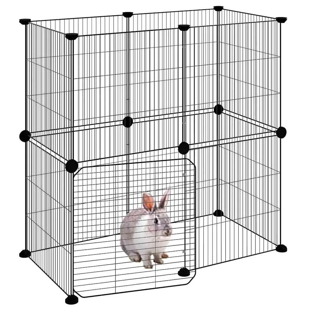 12 Panel Pet Cage Modular Small Animal Enclosure Black 35x35 cm