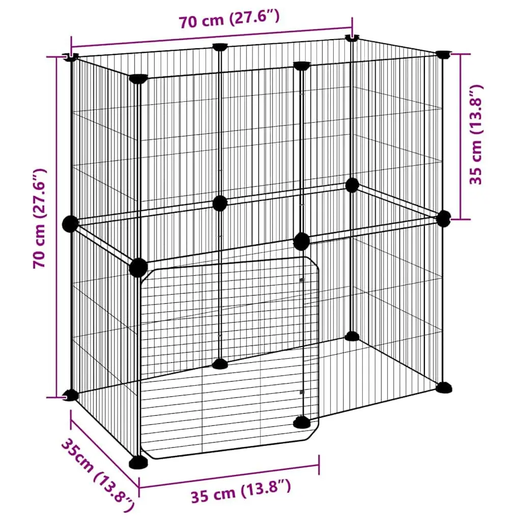 12 Panel Pet Cage Modular Small Animal Enclosure Black 35x35 cm