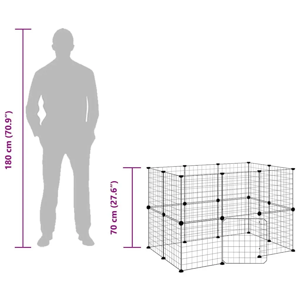 20 Panel Pet Cage DIY Playpen Enclosure for Small Animals 105x70x70 cm Black