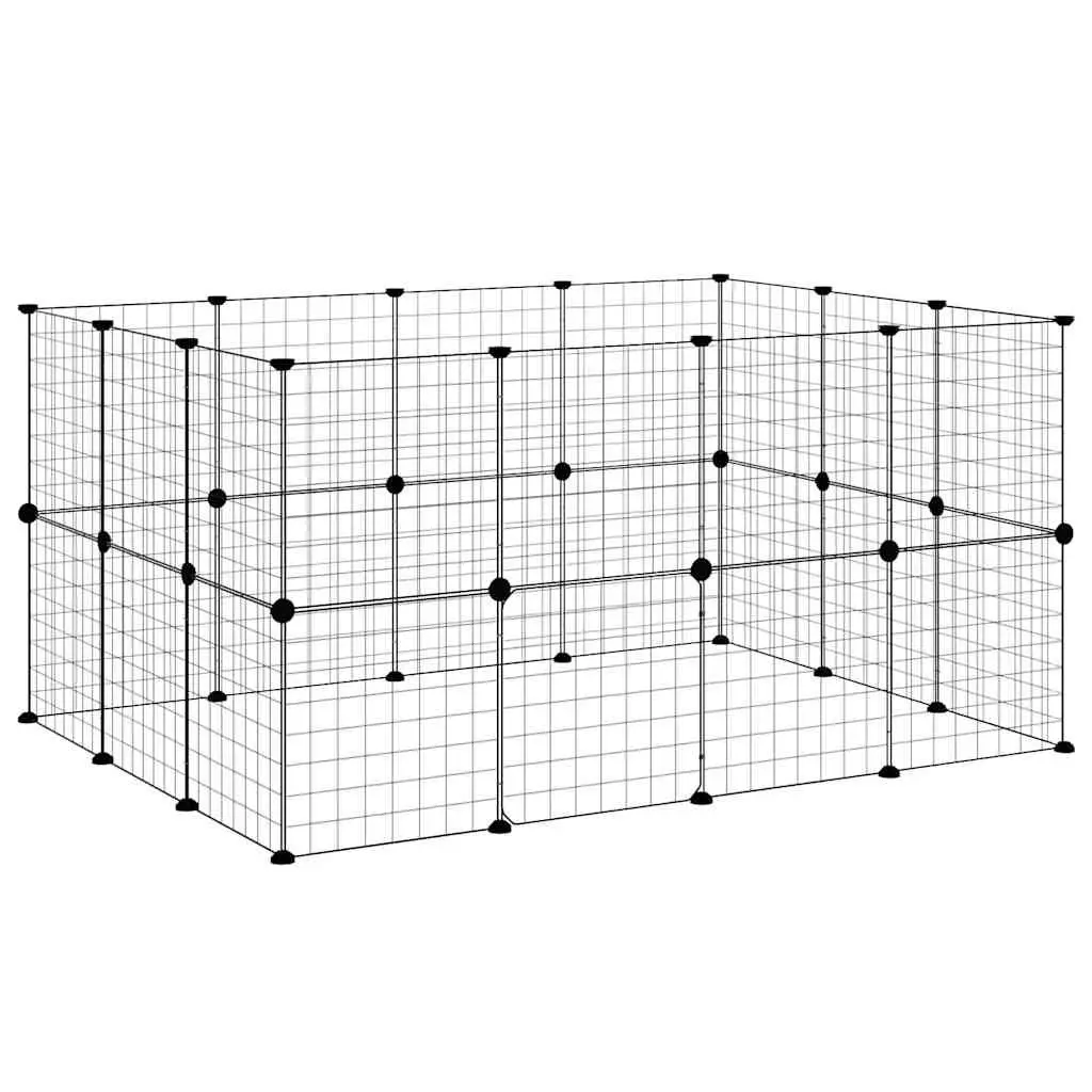 Pet Cage DIY Animal Enclosure 140x105x70 cm Black Steel 28 Panel