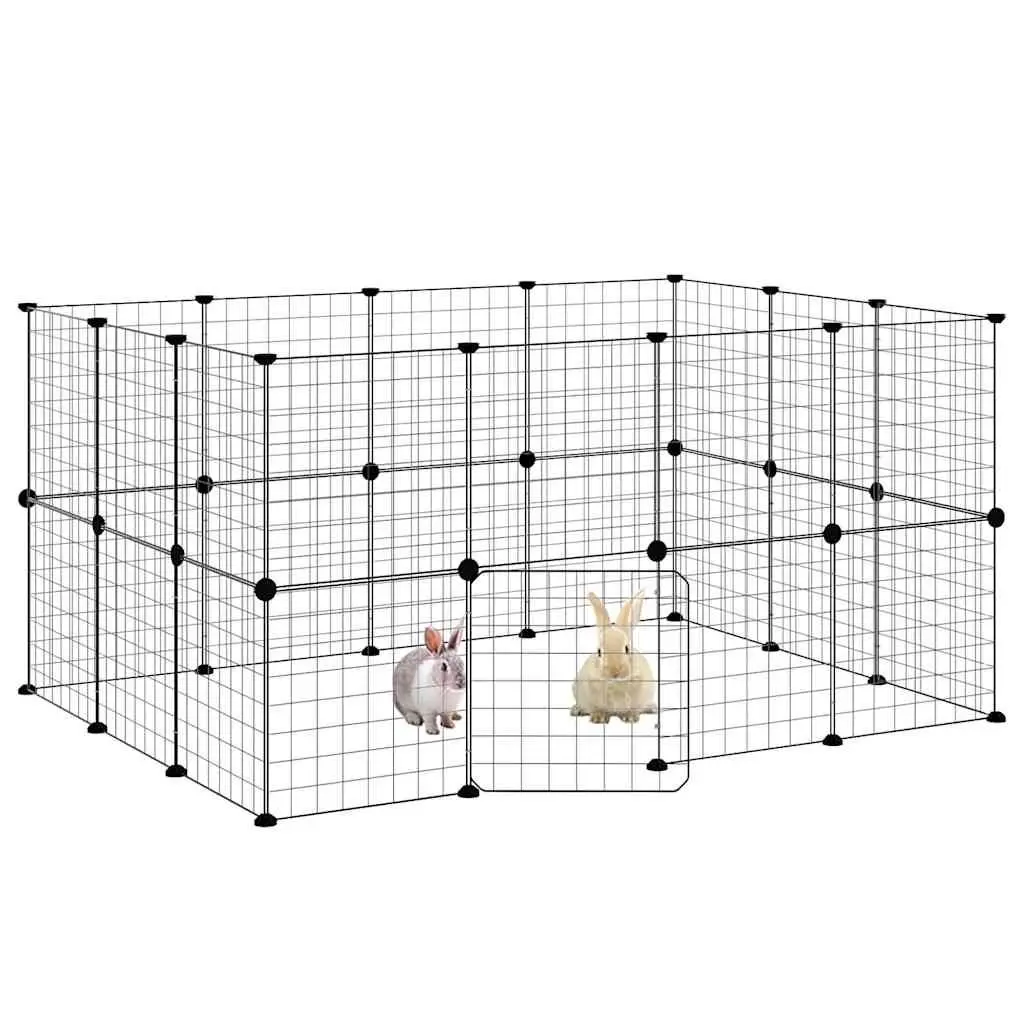 Pet Cage DIY Animal Enclosure 140x105x70 cm Black Steel 28 Panel
