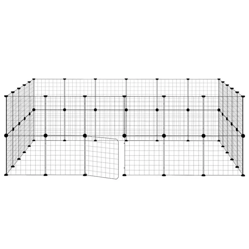 44-Panel Pet Cage with Door 210x175x70 cm Black Steel DIY Modular Animal