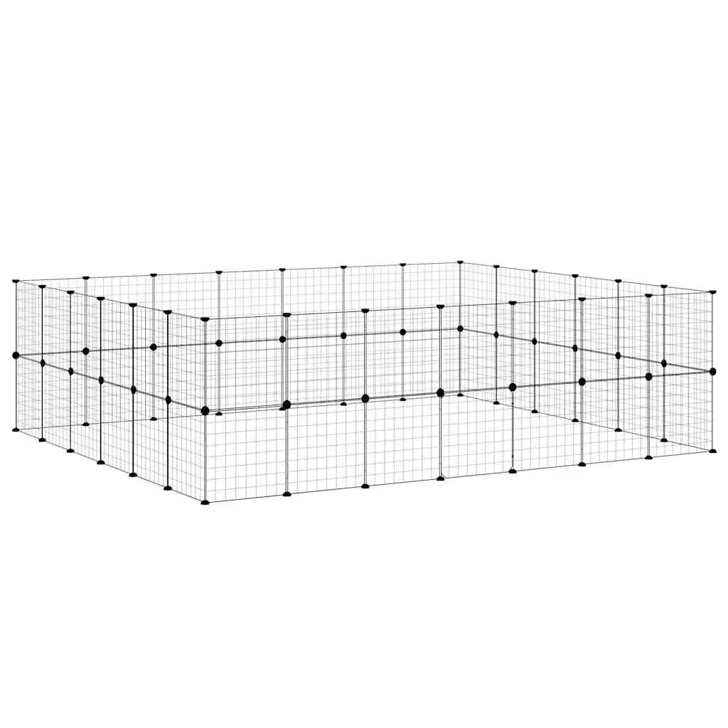 Modular Pet Cage Black Steel DIY Enclosure with Door 52 Panels 245x210x70 cm