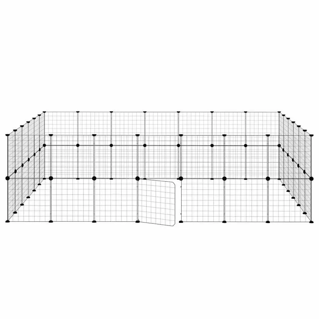 Modular Pet Cage Black Steel DIY Enclosure with Door 52 Panels 245x210x70 cm