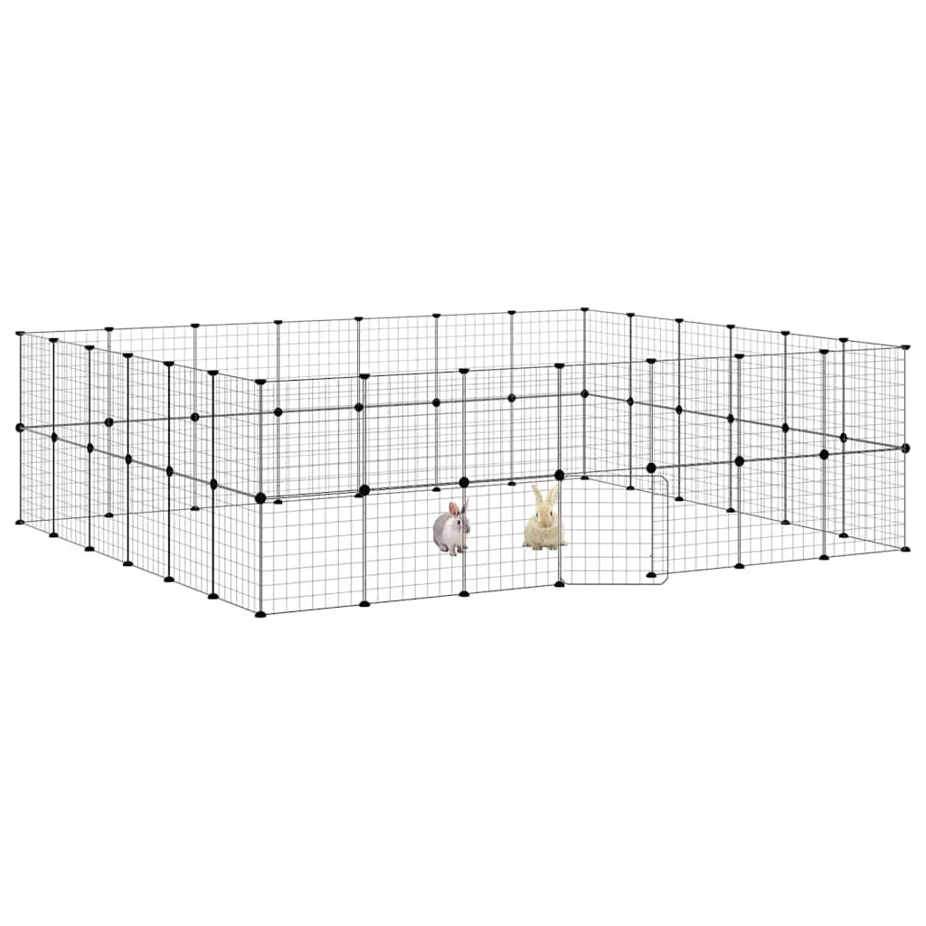 Modular Pet Cage Black Steel DIY Enclosure with Door 52 Panels 245x210x70 cm