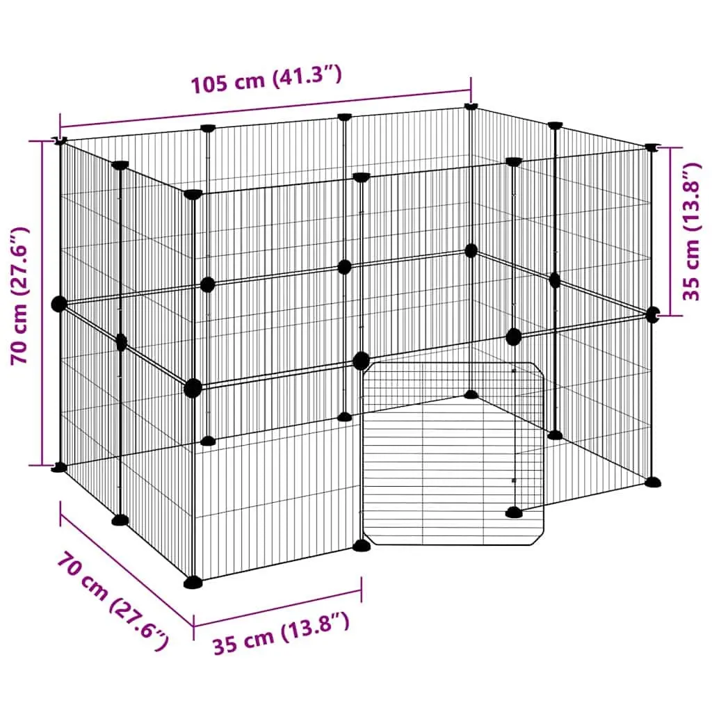 20 Panel Pet Cage DIY Playpen Enclosure for Small Animals 105x70x70 cm Black
