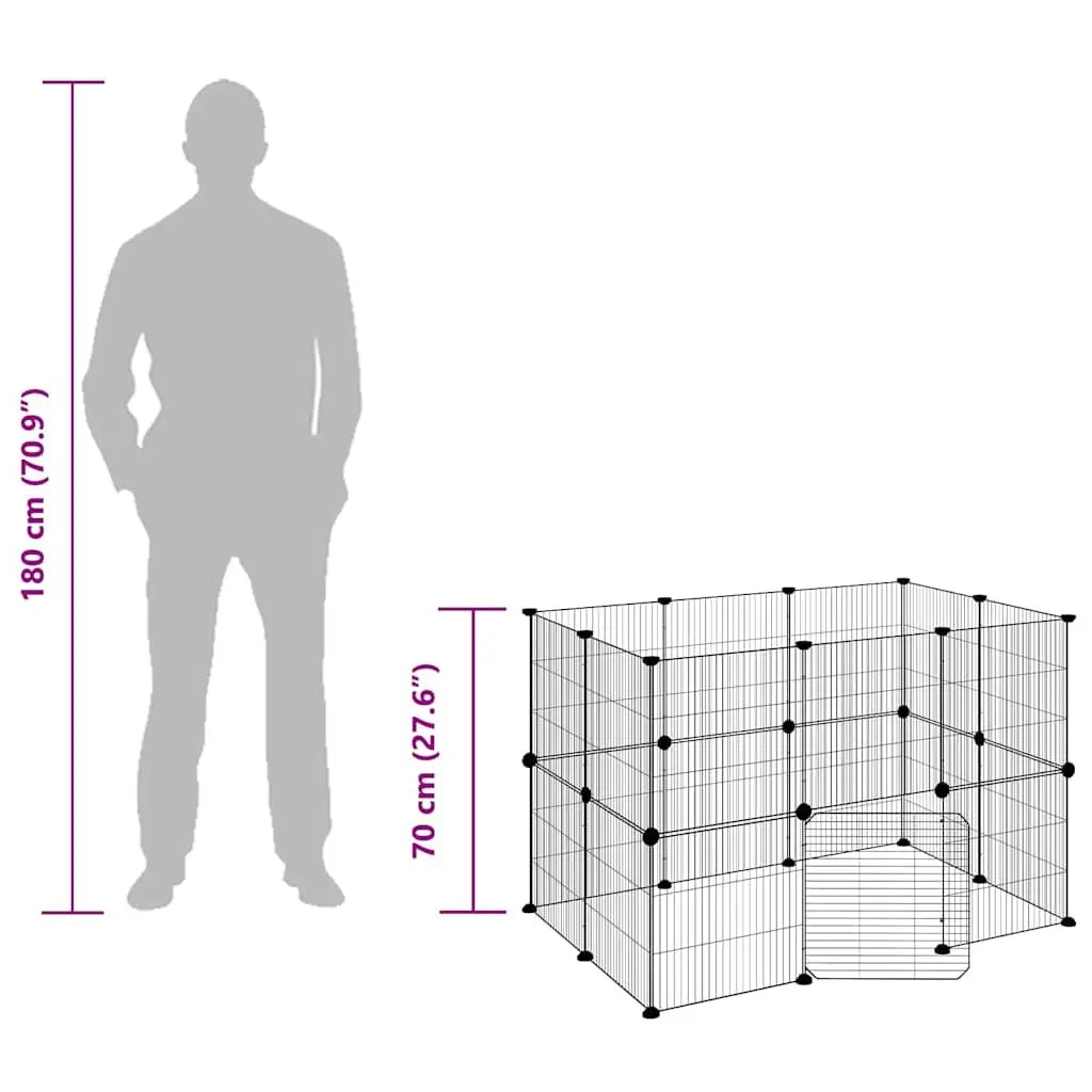20 Panel Pet Cage DIY Playpen Enclosure for Small Animals 105x70x70 cm Black